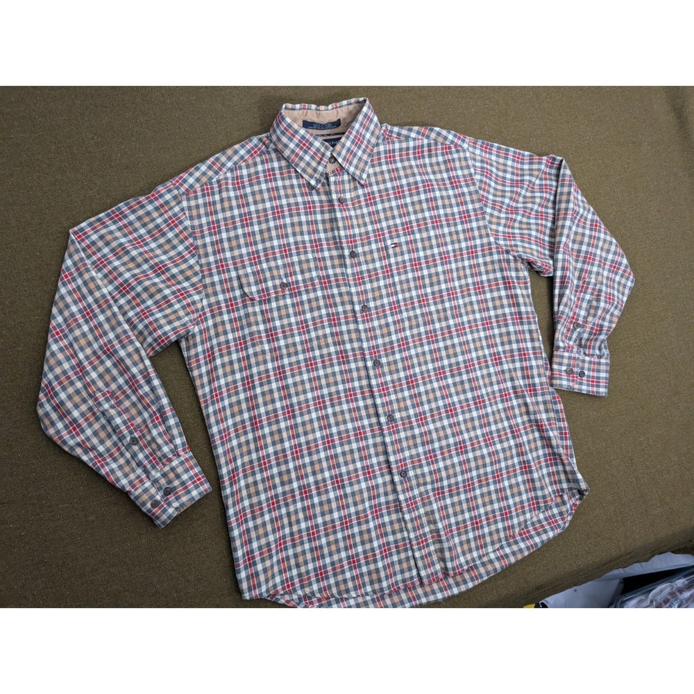 Tommy Hilfiger Mens Brown Plaid Casual Formal Long Sleeve Shirt Size Medium